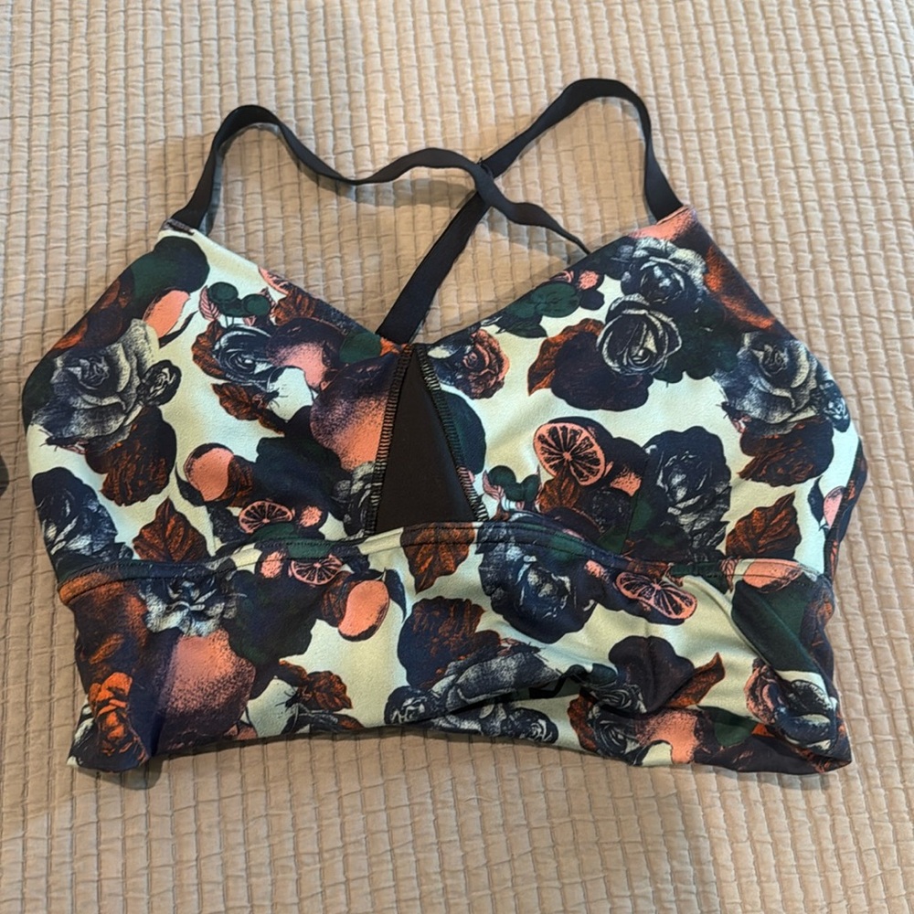 Oiselle Floral Sports Bra - Black and Green